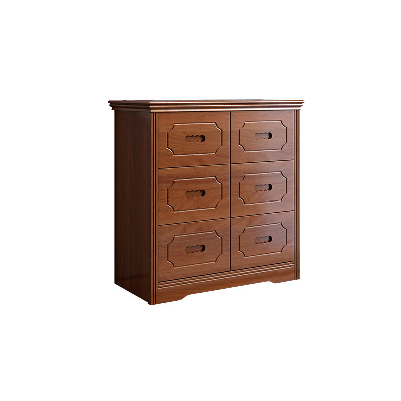 Horizontal Rubber Wood Double Dresser Modern Bedroom Storage Chest with 6 / 9 Drawers 31.9"L x 15"W x 33.1"H Nut-Brown 6 Clearhalo 'Bedroom Furniture' 'Dressers & Chests' 'dressers_chests' 'furn' 'furn_dressers_chests' 'Furniture' 5634092