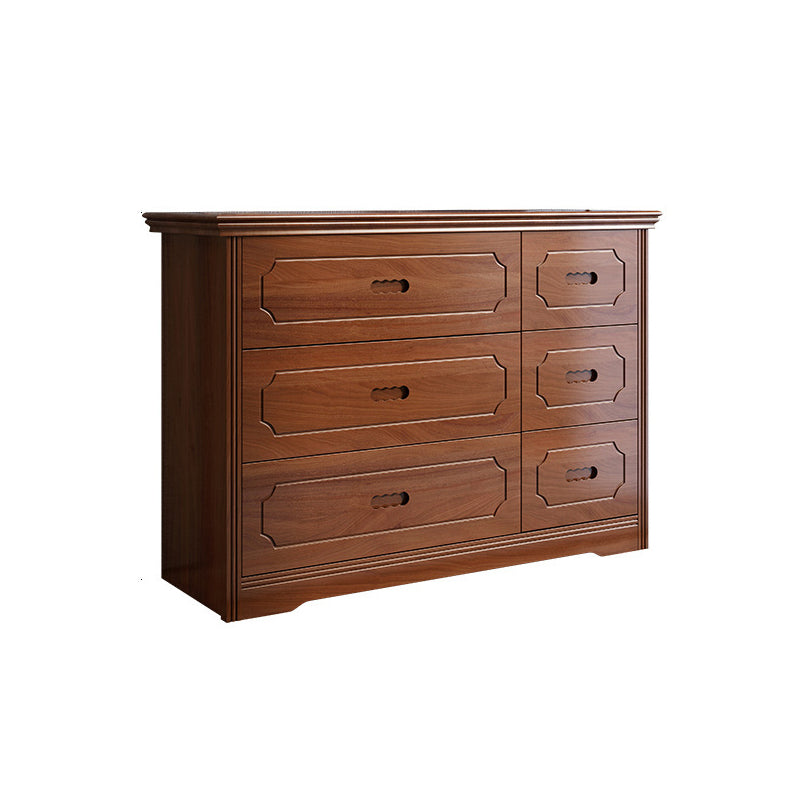 Horizontal Rubber Wood Double Dresser Modern Bedroom Storage Chest with 6 / 9 Drawers 46.1"L x 15"W x 33.1"H Nut-Brown 6 Clearhalo 'Bedroom Furniture' 'Dressers & Chests' 'dressers_chests' 'furn' 'furn_dressers_chests' 'Furniture' 5634093