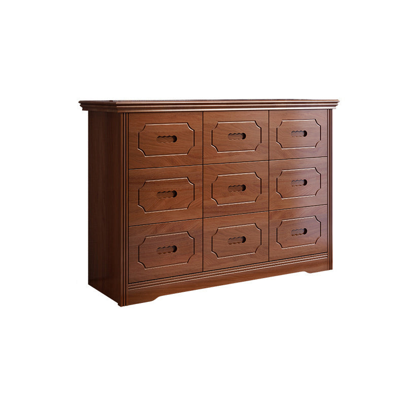 Horizontal Rubber Wood Double Dresser Modern Bedroom Storage Chest with 6 / 9 Drawers 46.1"L x 15"W x 33.1"H Nut-Brown 9 Clearhalo 'Bedroom Furniture' 'Dressers & Chests' 'dressers_chests' 'furn' 'furn_dressers_chests' 'Furniture' 5634095