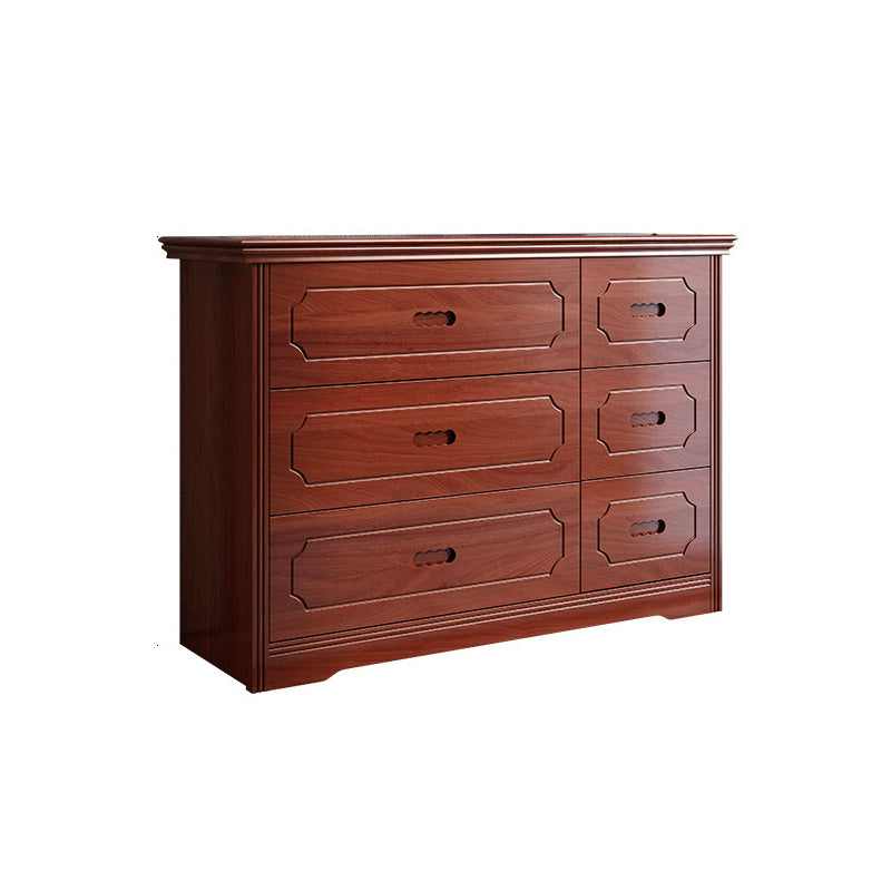 Horizontal Rubber Wood Double Dresser Modern Bedroom Storage Chest with 6 / 9 Drawers 46.1"L x 15"W x 33.1"H Red Brown 6 Clearhalo 'Bedroom Furniture' 'Dressers & Chests' 'dressers_chests' 'furn' 'furn_dressers_chests' 'Furniture' 5634099