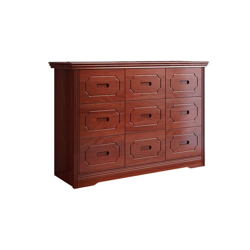 Horizontal Rubber Wood Double Dresser Modern Bedroom Storage Chest with 6 / 9 Drawers 46.1"L x 15"W x 33.1"H Red Brown 9 Clearhalo 'Bedroom Furniture' 'Dressers & Chests' 'dressers_chests' 'furn' 'furn_dressers_chests' 'Furniture' 5634101