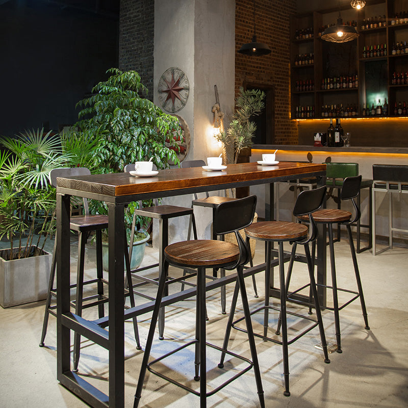 Industrial 1/7 Pieces Bar Table Set Rectangle Wood Counter Table with High Stools