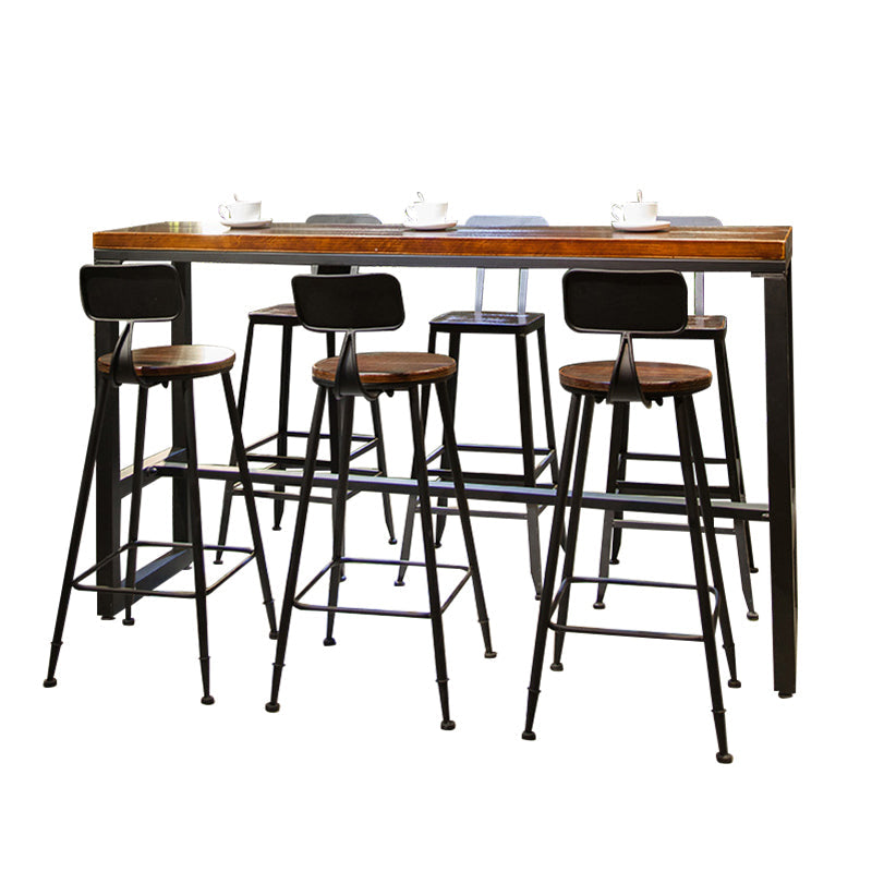 Industrial 1/7 Pieces Bar Table Set Rectangle Wood Counter Table with High Stools