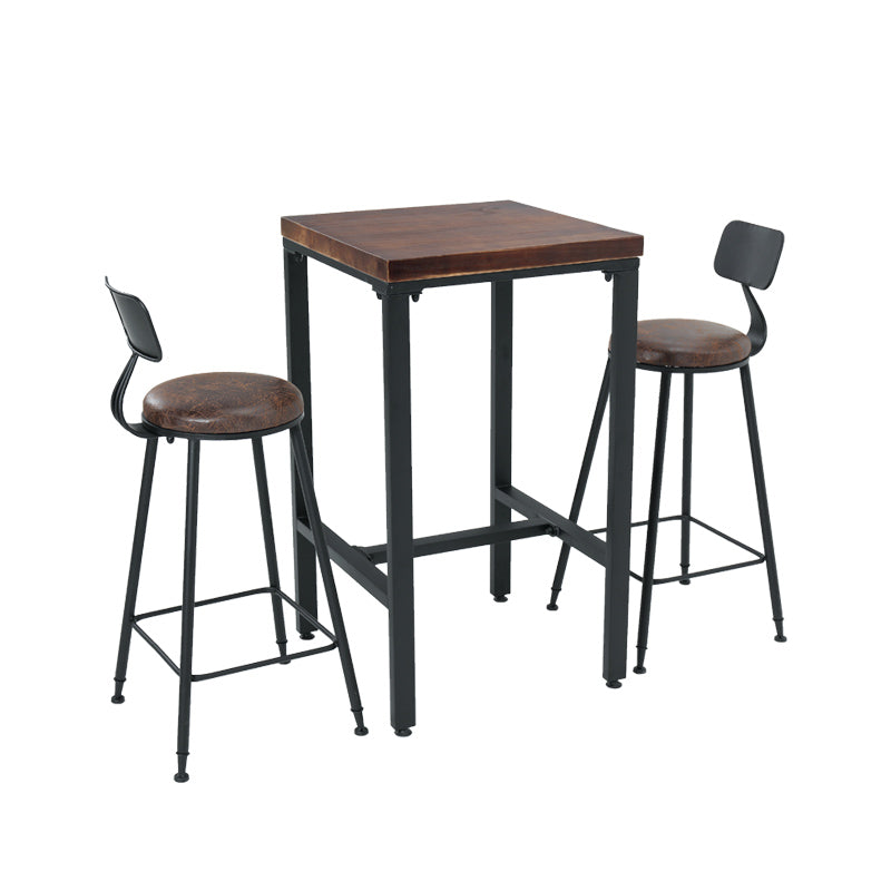 Industrial 1/3/4/5 Pieces Bar Table Set Square Pine Wood Counter Table with Stools