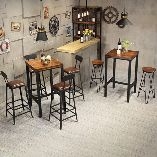 Industrial 1/3/4/5 Pieces Bar Table Set Square Pine Wood Counter Table with Stools