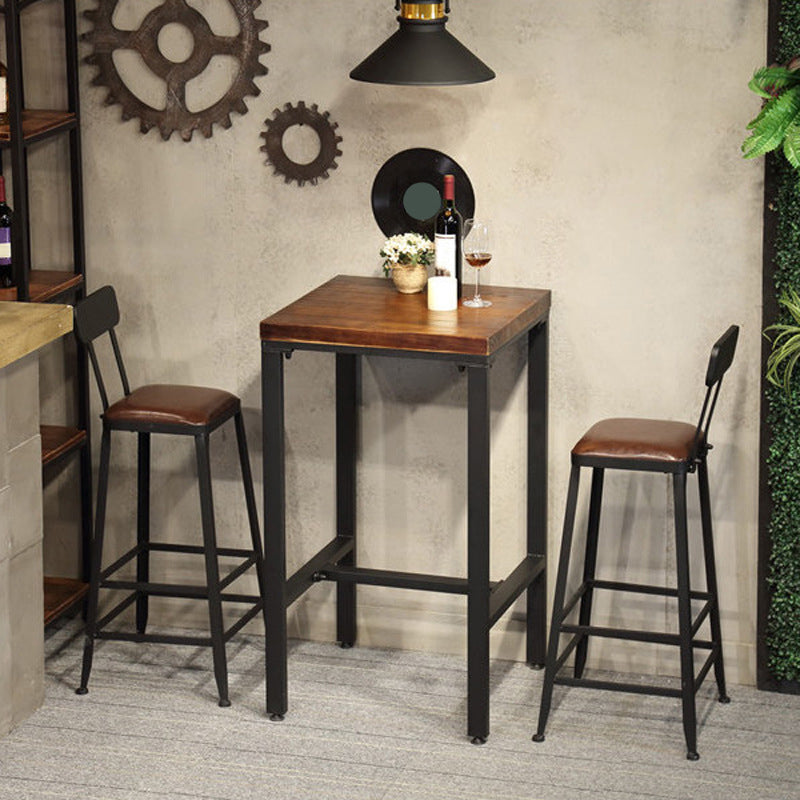 Industrial Bar Set 1/2/3/5 Pcs Metal Bar Stools and Solid Wood Top Bar Table 3 Pieces: Table, 2 Black Stools Clearhalo 'Bar Furniture' 'furn' 'furn_home_bar_bar_sets' 'Furniture' 'Home Bars & Bar Sets' 'home_bar_bar_sets' 'Kitchen & Dining Furniture' 5634834