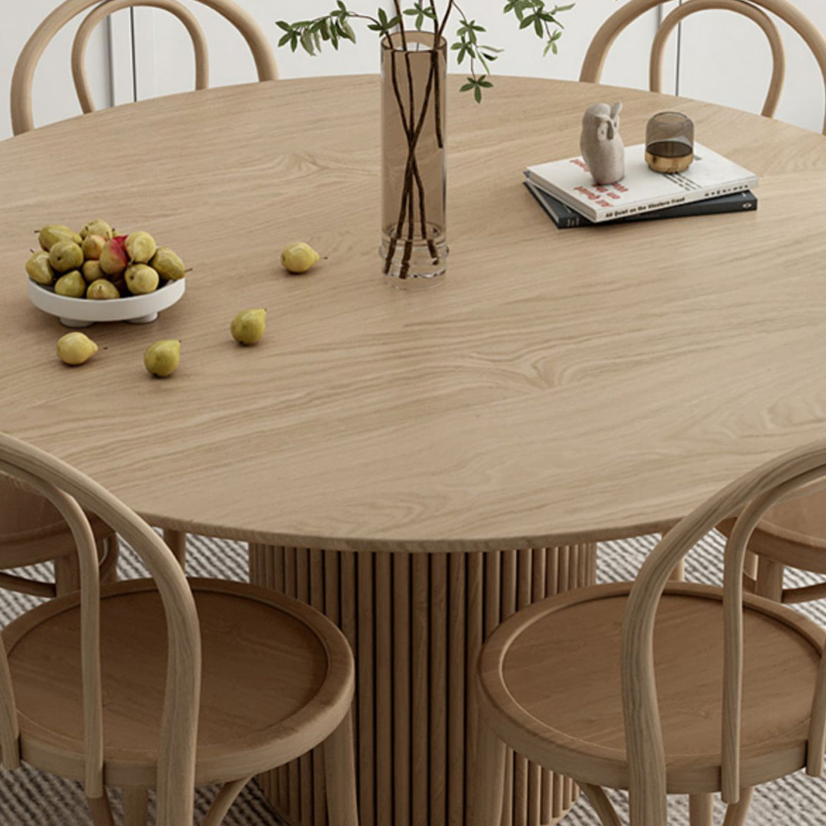 Set tavolo da pranzo in legno massello Tavolo rotondo da 1/4/7 pezzi con sedie laterali