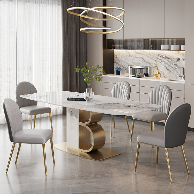 Minimalist Dining Set 1/4/5/6/7 Pcs Sintered Stone Dining Table with Upholstered Chairs 6 Pieces: Table, 5 Chairs Clearhalo 'Dining Room Sets' 'Dining Tables & Seating' 'dining_room_set' 'furn' 'furn_dining_room_set' 'Furniture' 'Kitchen & Dining Furniture' 5635118