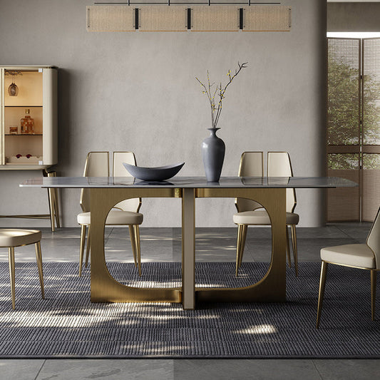 デザイナースタイルの焼結石ダイニングセット長方形1/2/3/5/6ピースダイニングルームテーブルセット