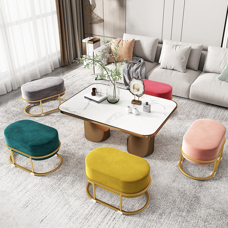 Glam Velvet Boucle Pouf Plain Oval Metal Frame Tear Resistant Ottoman Footrest Clearhalo 'furn' 'furn_ottomans_poufs' 'Furniture' 'Living Room Furniture' 'Ottomans & Poufs' 'ottomans_poufs' 5635374