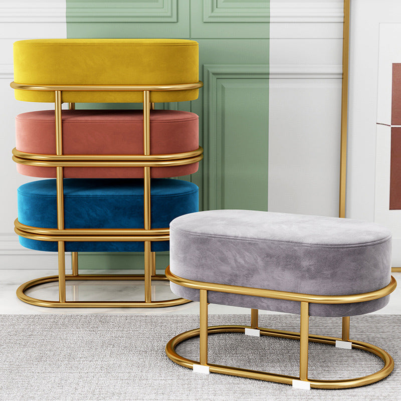 Glam Velvet Boucle Pouf Plain Oval Metal Frame Tear Resistant Ottoman Footrest Clearhalo 'furn' 'furn_ottomans_poufs' 'Furniture' 'Living Room Furniture' 'Ottomans & Poufs' 'ottomans_poufs' 5635376