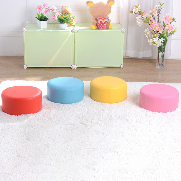 Pink Water Resistant Standard Round Solid Color PVC Modern Pouf