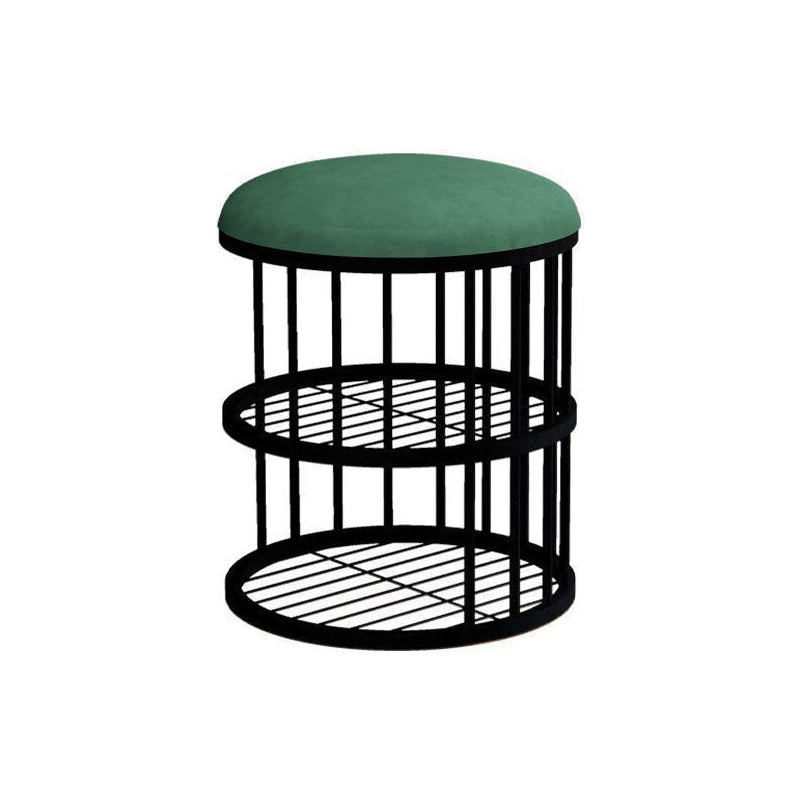 Industrial Cylinder Shape Ottoman Plain Velvet Metal Frame Shelved Storage Pouf Green-Black 1 Piece Clearhalo 'furn' 'furn_ottomans_poufs' 'Furniture' 'Living Room Furniture' 'Ottomans & Poufs' 'ottomans_poufs' 5635428