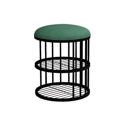Industrial Cylinder Shape Ottoman Plain Velvet Metal Frame Shelved Storage Pouf Green-Black 1 Piece Clearhalo 'furn' 'furn_ottomans_poufs' 'Furniture' 'Living Room Furniture' 'Ottomans & Poufs' 'ottomans_poufs' 5635428