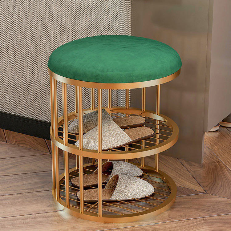 Industrial Cylinder Shape Ottoman Plain Velvet Metal Frame Shelved Storage Pouf Green Gold 1 Piece Clearhalo 'furn' 'furn_ottomans_poufs' 'Furniture' 'Living Room Furniture' 'Ottomans & Poufs' 'ottomans_poufs' 5635433