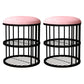 Industrial Cylinder Shape Ottoman Plain Velvet Metal Frame Shelved Storage Pouf Pink Black 2 Piece Set Clearhalo 'furn' 'furn_ottomans_poufs' 'Furniture' 'Living Room Furniture' 'Ottomans & Poufs' 'ottomans_poufs' 5635435