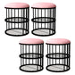 Industrial Cylinder Shape Ottoman Plain Velvet Metal Frame Shelved Storage Pouf Pink Black 4 Piece Set Clearhalo 'furn' 'furn_ottomans_poufs' 'Furniture' 'Living Room Furniture' 'Ottomans & Poufs' 'ottomans_poufs' 5635438