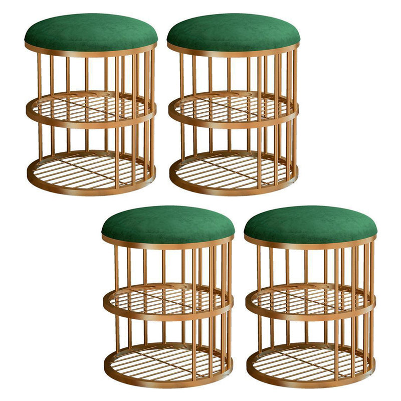 Industrial Cylinder Shape Ottoman Plain Velvet Metal Frame Shelved Storage Pouf Green Gold 4 Piece Set Clearhalo 'furn' 'furn_ottomans_poufs' 'Furniture' 'Living Room Furniture' 'Ottomans & Poufs' 'ottomans_poufs' 5635447