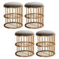 Industrial Cylinder Shape Ottoman Plain Velvet Metal Frame Shelved Storage Pouf Gray-Gold 4 Piece Set Clearhalo 'furn' 'furn_ottomans_poufs' 'Furniture' 'Living Room Furniture' 'Ottomans & Poufs' 'ottomans_poufs' 5635451