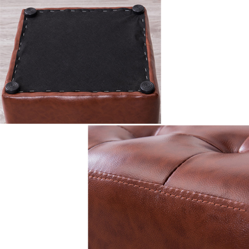 Water Resistant Cube Ottoman Square Mid-Century Modern Genuine Leather Ottoman