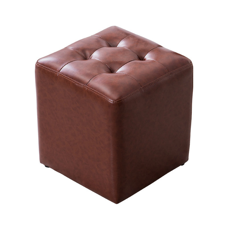 Water Resistant Cube Ottoman Square Mid-Century Modern Genuine Leather Ottoman
