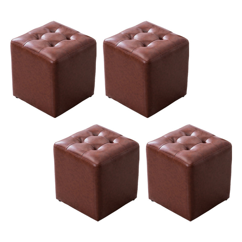 Water Resistant Cube Ottoman Square Mid-Century Modern Genuine Leather Ottoman