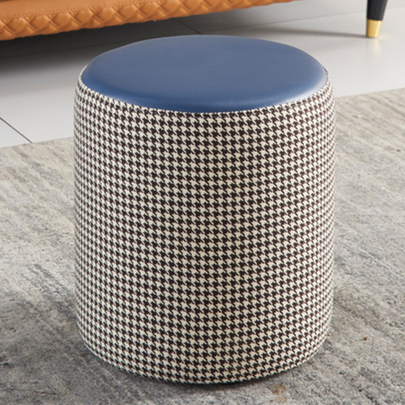 Modern Contrast Color Boucle Pouf Cylinder Shape Cotton Scratch Fool Stool Ottoman 14"L x 14"W x 15"H Blue 1 Piece Clearhalo 'furn' 'furn_ottomans_poufs' 'Furniture' 'Living Room Furniture' 'Ottomans & Poufs' 'ottomans_poufs' 5635589