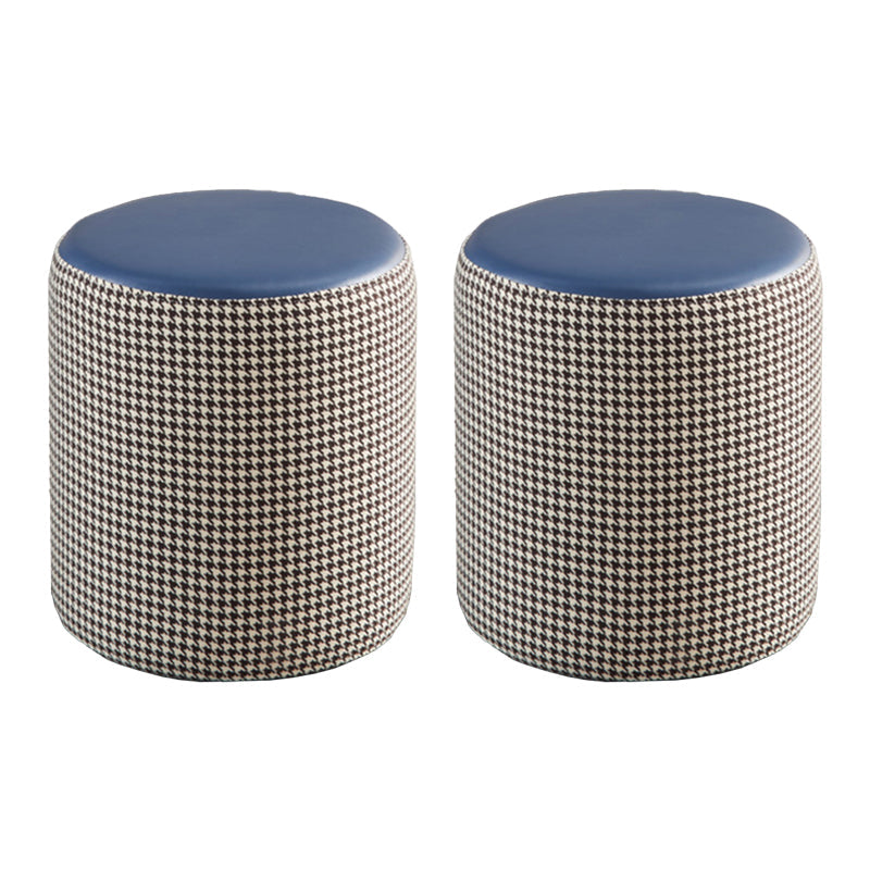 Modern Contrast Color Boucle Pouf Cylinder Shape Cotton Scratch Fool Stool Ottoman 14"L x 14"W x 15"H Blue 2 Piece Set Clearhalo 'furn' 'furn_ottomans_poufs' 'Furniture' 'Living Room Furniture' 'Ottomans & Poufs' 'ottomans_poufs' 5635591