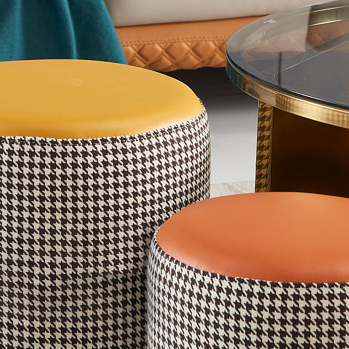 Modern Contrast Color Boucle Pouf Cylinder Shape Cotton Scratch Fool Stool Ottoman Clearhalo 'furn' 'furn_ottomans_poufs' 'Furniture' 'Living Room Furniture' 'Ottomans & Poufs' 'ottomans_poufs' 5635596