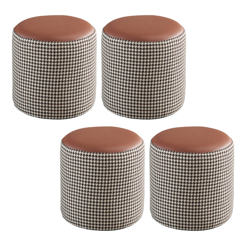 Modern Contrast Color Boucle Pouf Cylinder Shape Cotton Scratch Fool Stool Ottoman 12"L x 12"W x 12.5"H Coffee 4 Piece Set Clearhalo 'furn' 'furn_ottomans_poufs' 'Furniture' 'Living Room Furniture' 'Ottomans & Poufs' 'ottomans_poufs' 5635613