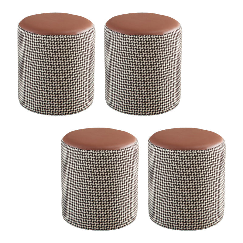 Modern Contrast Color Boucle Pouf Cylinder Shape Cotton Scratch Fool Stool Ottoman 14"L x 14"W x 15"H Coffee 4 Piece Set Clearhalo 'furn' 'furn_ottomans_poufs' 'Furniture' 'Living Room Furniture' 'Ottomans & Poufs' 'ottomans_poufs' 5635616