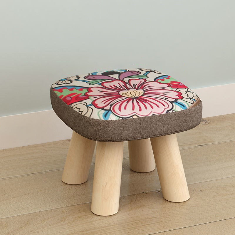 Linen Ottoman Animal Print with Four Legs Scratch Resistant Modern Square Cube Ottoman