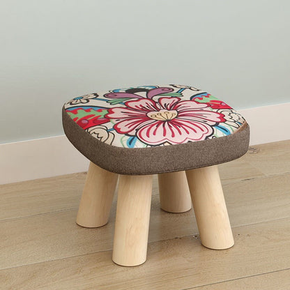 Linen Ottoman Animal Print with Four Legs Scratch Resistant Modern Square Cube Ottoman