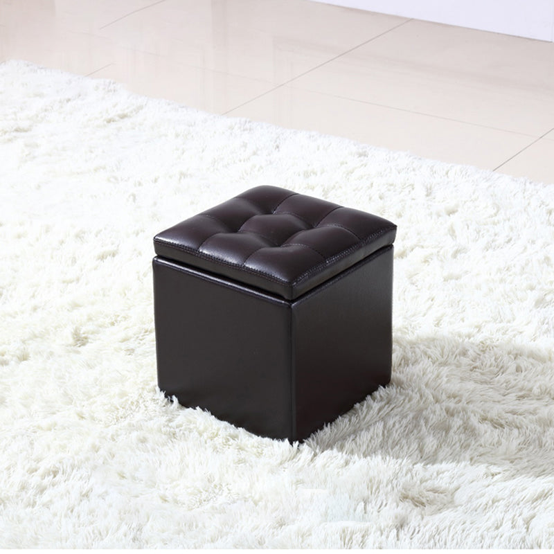 Modern Tufted Ottoman Plain Water Resistant Stain Resistant Leather Ottoman with Storage 13"L x 13"W x 14"H Coffee 1 Piece Clearhalo 'furn' 'furn_ottomans_poufs' 'Furniture' 'Living Room Furniture' 'Ottomans & Poufs' 'ottomans_poufs' 5635870