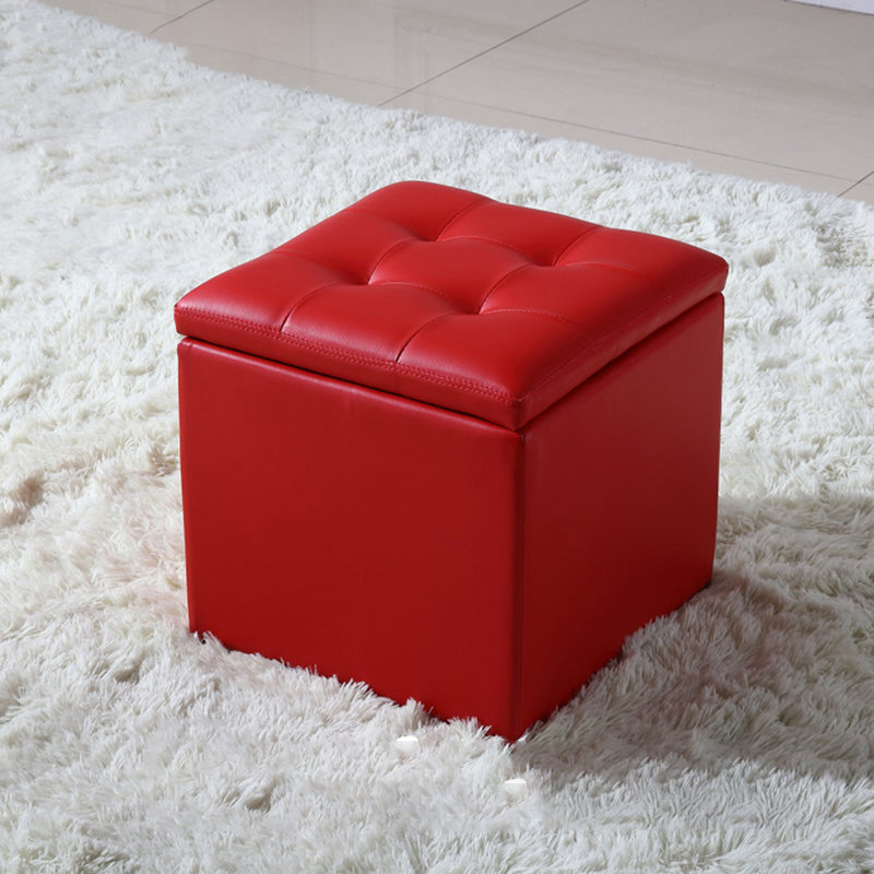 Modern Tufted Ottoman Plain Water Resistant Stain Resistant Leather Ottoman with Storage 16"L x 16"W x 16"H Red 1 Piece Clearhalo 'furn' 'furn_ottomans_poufs' 'Furniture' 'Living Room Furniture' 'Ottomans & Poufs' 'ottomans_poufs' 5635871
