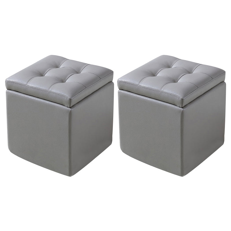 Modern Tufted Ottoman Plain Water Resistant Stain Resistant Leather Ottoman with Storage 13"L x 13"W x 14"H Grey 2 Piece Set Clearhalo 'furn' 'furn_ottomans_poufs' 'Furniture' 'Living Room Furniture' 'Ottomans & Poufs' 'ottomans_poufs' 5635876