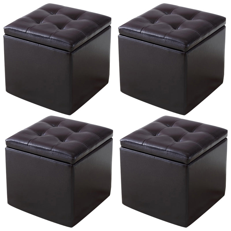 Modern Tufted Ottoman Plain Water Resistant Stain Resistant Leather Ottoman with Storage 16"L x 16"W x 16"H Coffee 4 Piece Set Clearhalo 'furn' 'furn_ottomans_poufs' 'Furniture' 'Living Room Furniture' 'Ottomans & Poufs' 'ottomans_poufs' 5635889