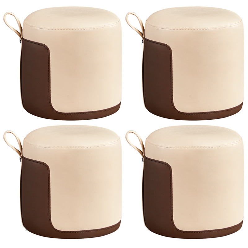 Modern Cylinder Shape Pouf Chair Contrast Color PU Leather Water Resistant Boucle Pouf