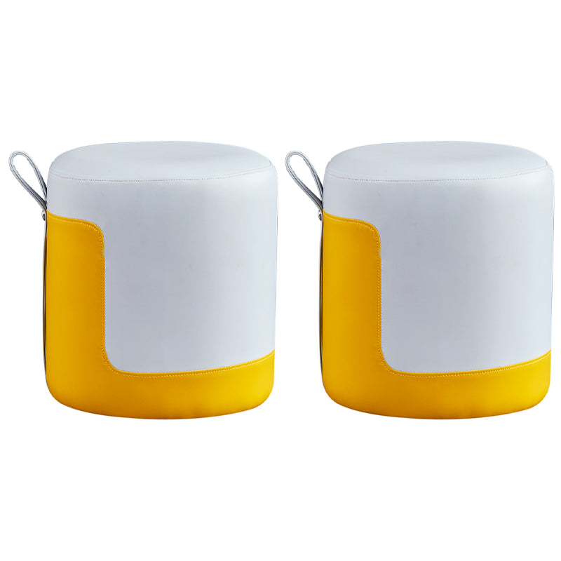 Modern Cylinder Shape Pouf Chair Contrast Color PU Leather Water Resistant Boucle Pouf