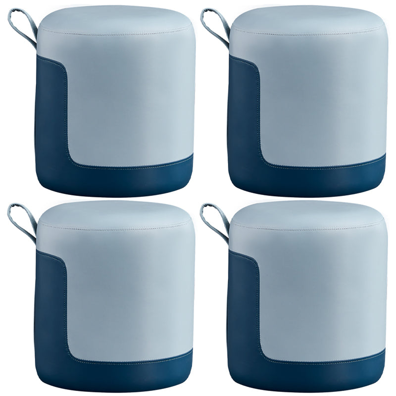 Modern Cylinder Shape Pouf Chair Contrast Color PU Leather Water Resistant Boucle Pouf