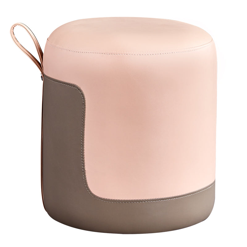 Modern Cylinder Shape Pouf Chair Contrast Color PU Leather Water Resistant Boucle Pouf