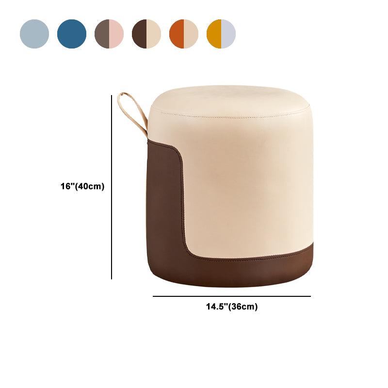 Modern Cylinder Shape Pouf Chair Contrast Color PU Leather Water Resistant Boucle Pouf