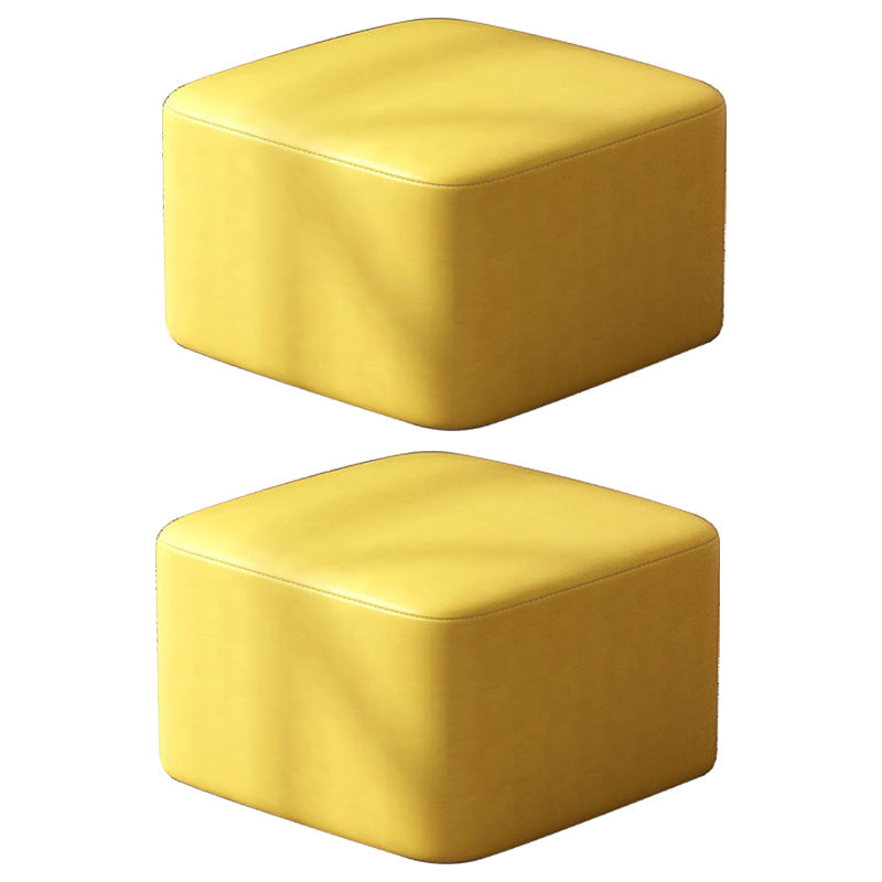 Otomano de cuero amarillo redondo resistente moderno resistente a las manchas para sala de estar