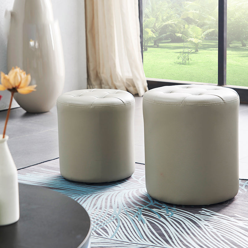 Modern Ottoman Water Resistant Tufted Leather Round Foot Stool Ottoman Clearhalo 'furn' 'furn_ottomans_poufs' 'Furniture' 'Living Room Furniture' 'Ottomans & Poufs' 'ottomans_poufs' 5635985