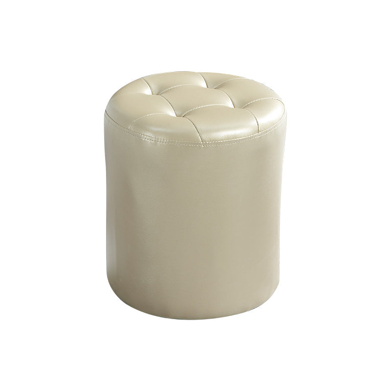 Modern Ottoman Water Resistant Tufted Leather Round Foot Stool Ottoman Beige 1 Piece Clearhalo 'furn' 'furn_ottomans_poufs' 'Furniture' 'Living Room Furniture' 'Ottomans & Poufs' 'ottomans_poufs' 5635986