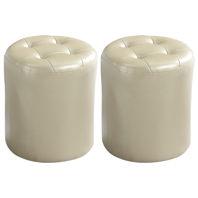 Modern Ottoman Water Resistant Tufted Leather Round Foot Stool Ottoman Beige 2 Piece Set Clearhalo 'furn' 'furn_ottomans_poufs' 'Furniture' 'Living Room Furniture' 'Ottomans & Poufs' 'ottomans_poufs' 5635987