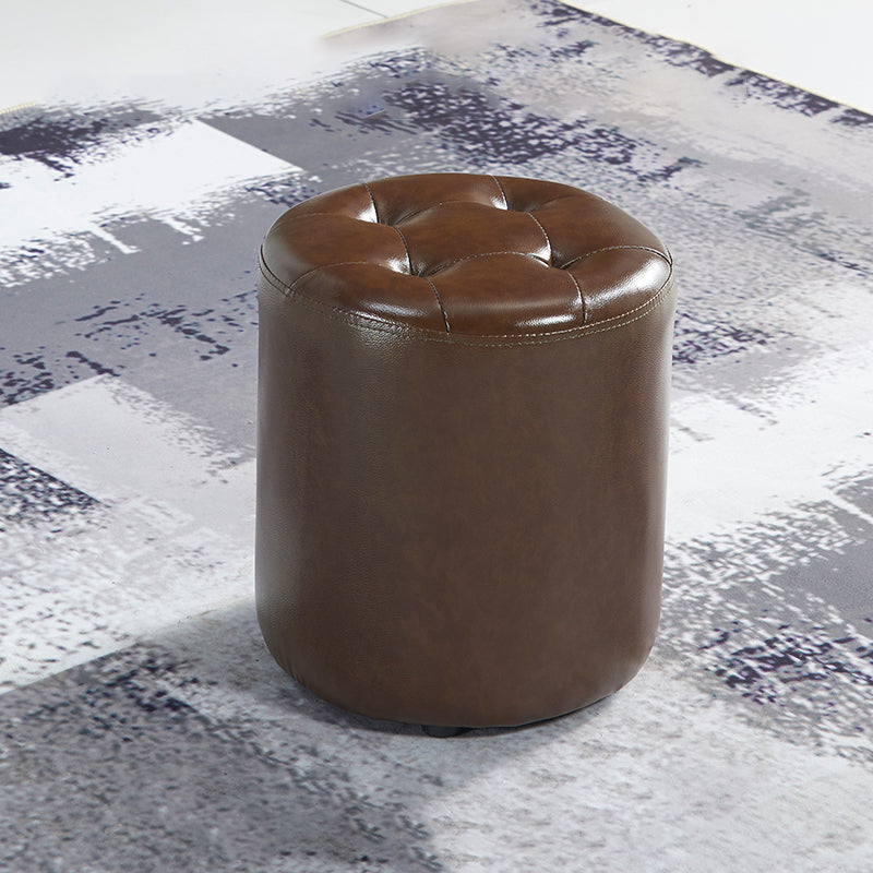 Modern Ottoman Water Resistant Tufted Leather Round Foot Stool Ottoman Clearhalo 'furn' 'furn_ottomans_poufs' 'Furniture' 'Living Room Furniture' 'Ottomans & Poufs' 'ottomans_poufs' 5635989