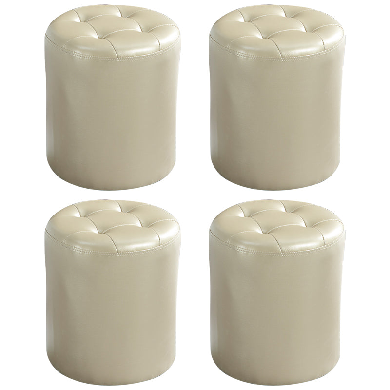 Modern Ottoman Water Resistant Tufted Leather Round Foot Stool Ottoman Beige 4 Piece Set Clearhalo 'furn' 'furn_ottomans_poufs' 'Furniture' 'Living Room Furniture' 'Ottomans & Poufs' 'ottomans_poufs' 5635990