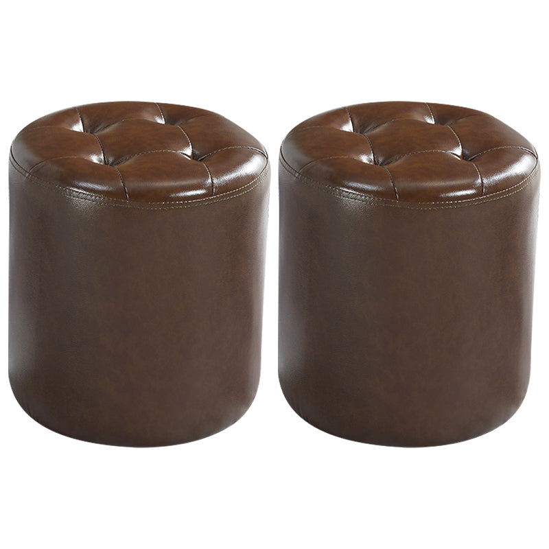 Modern Ottoman Water Resistant Tufted Leather Round Foot Stool Ottoman Brown 2 Piece Set Clearhalo 'furn' 'furn_ottomans_poufs' 'Furniture' 'Living Room Furniture' 'Ottomans & Poufs' 'ottomans_poufs' 5635993