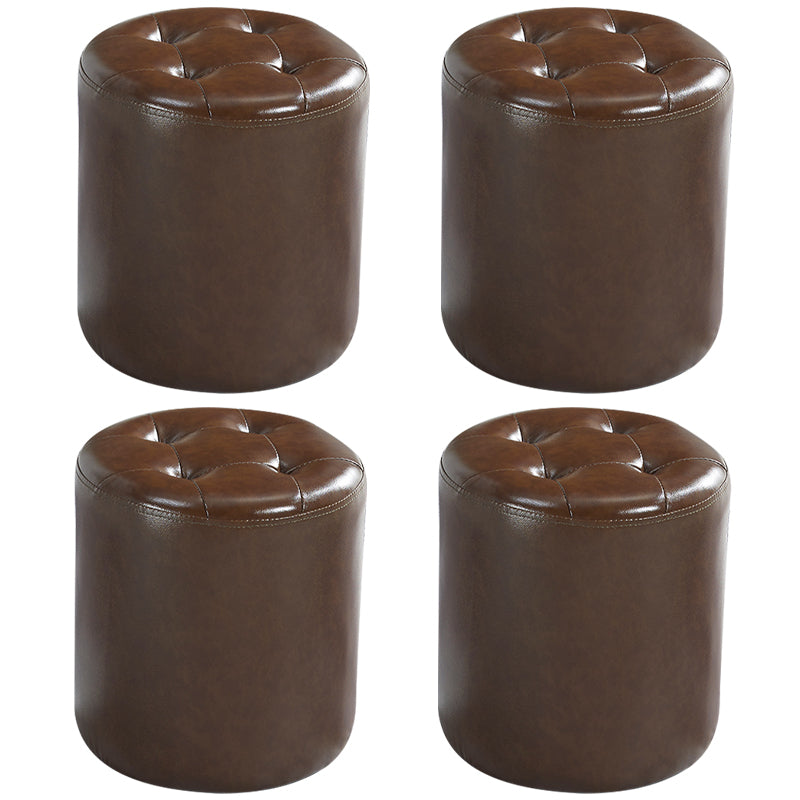 Modern Ottoman Water Resistant Tufted Leather Round Foot Stool Ottoman Brown 4 Piece Set Clearhalo 'furn' 'furn_ottomans_poufs' 'Furniture' 'Living Room Furniture' 'Ottomans & Poufs' 'ottomans_poufs' 5635995